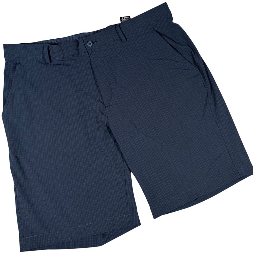 Greg Norman Shark Mens Navy Blue Micro Check Golf Shorts Stretch 36